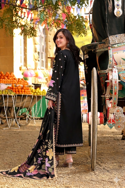 BLACK FLORAL 3PC EMB