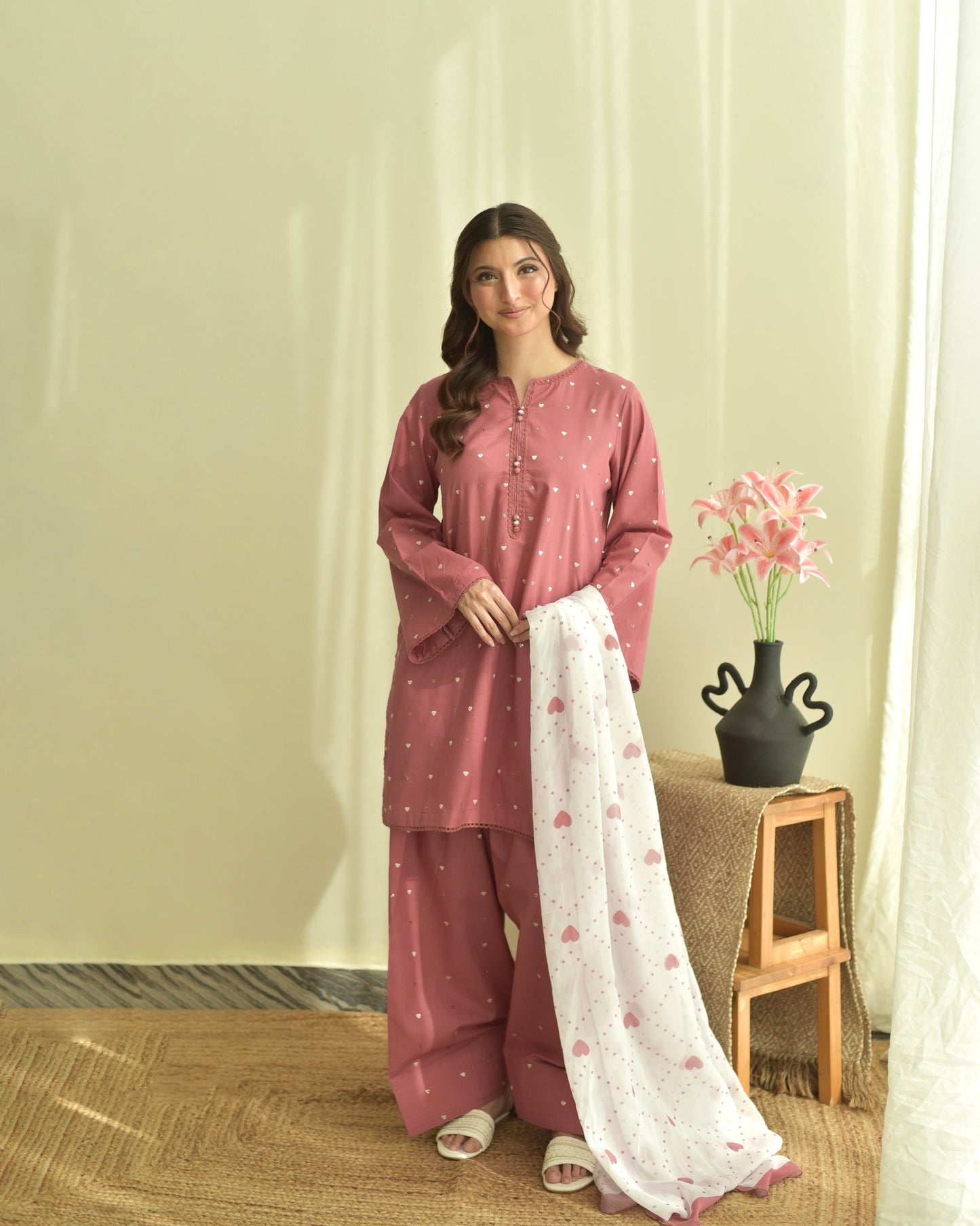 Rose Bloom Embroidered 3PC