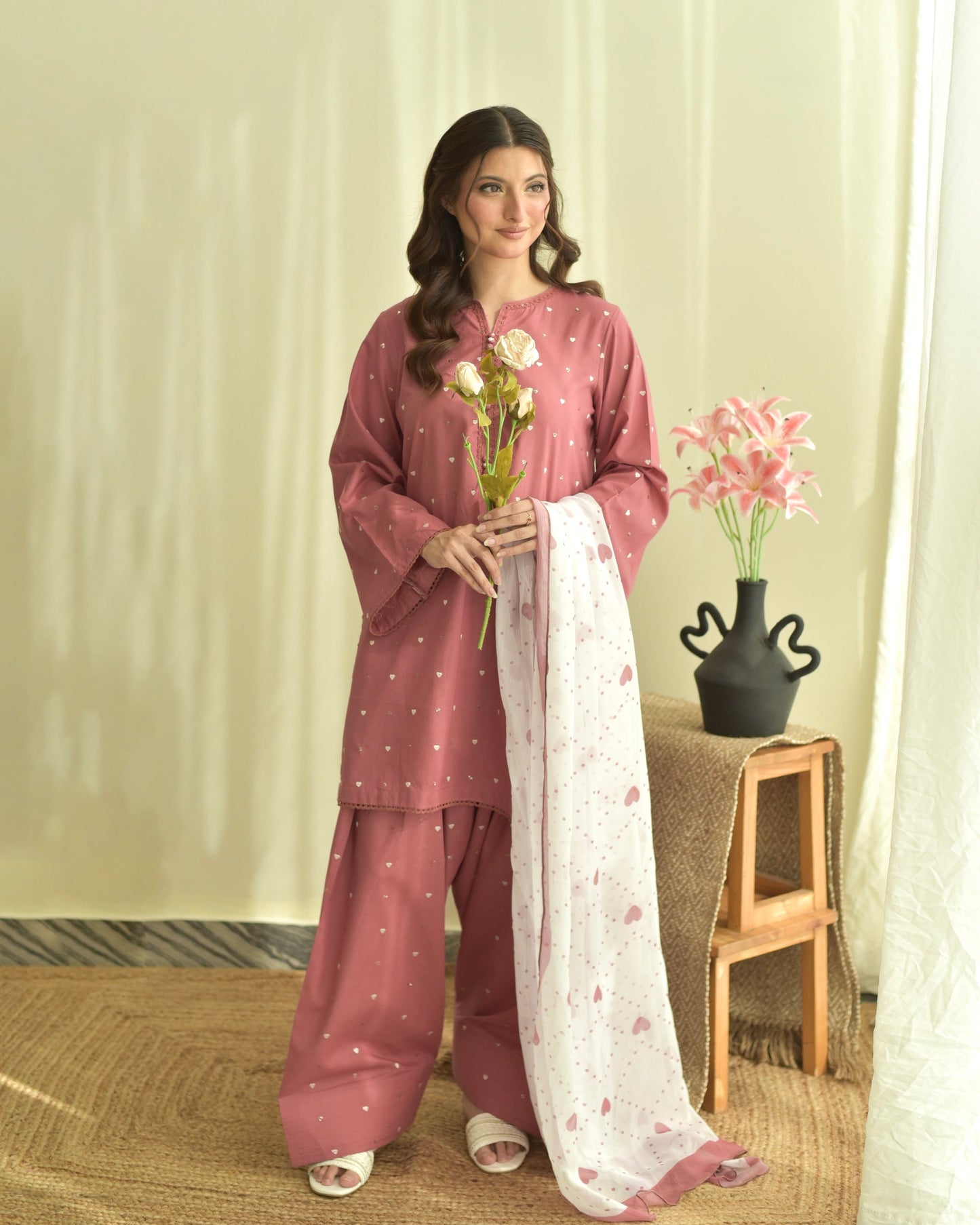 Rose Bloom Embroidered 3PC