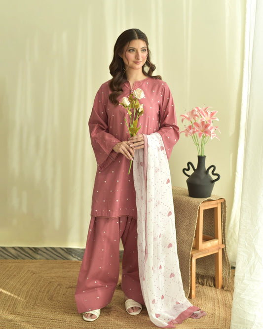 Rose Bloom Embroidered 3PC