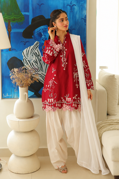 Crimson Embroidered 3PC Suit
